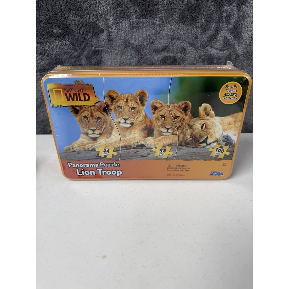 National Geographic Puzzle 3 in 1 Pride of Lions 24-48-100 Pc Collectors Tin New